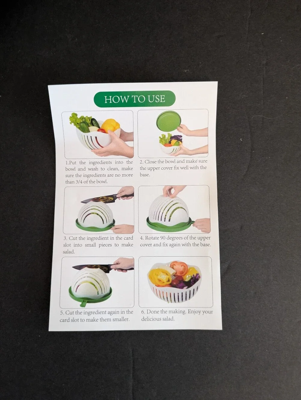 Salad Cutter Bowl Green Plastic Bamboo Board